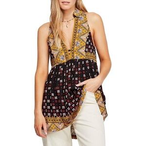 Free People Charlotte Bohemian Sleeveless Tunic Top Medium Pockets